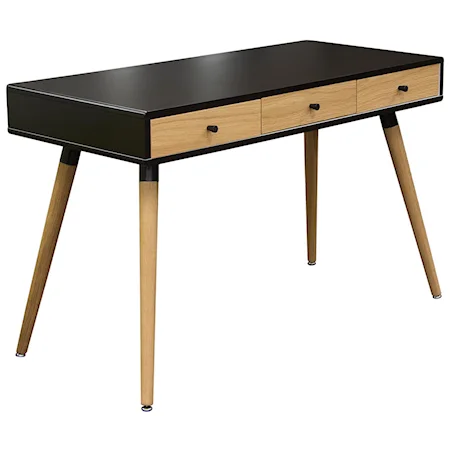 Two-Tone Retro 3-Drawer Desk Table with Flared Solid Oak Legs